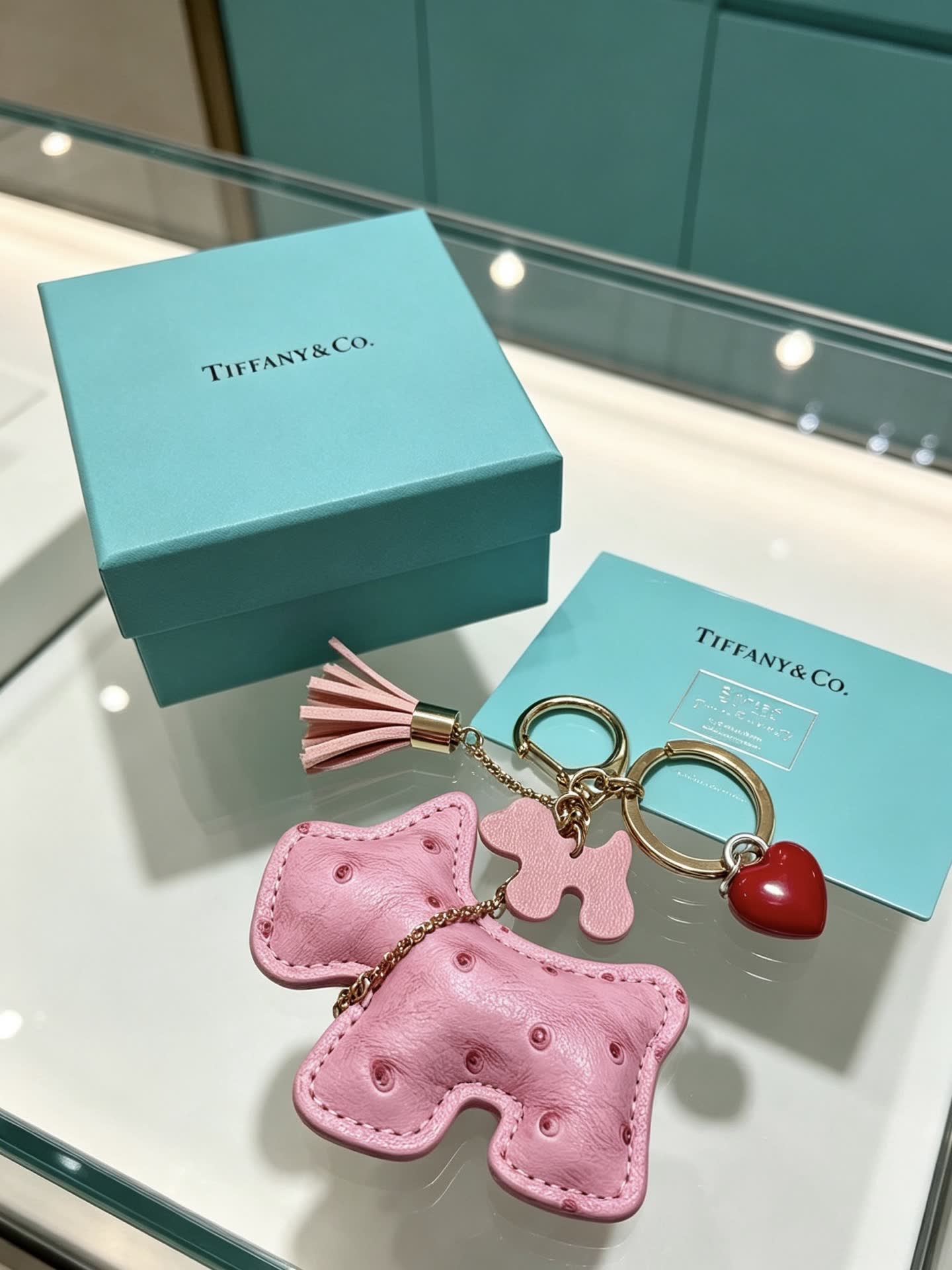 Tiffany & Co. Pink Dog Charm Keychain